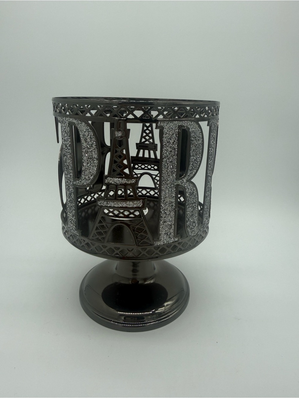 Bath And Body Works Glitter Paris Pedestal 3-Wick Candle Holder Sleeve Metal New